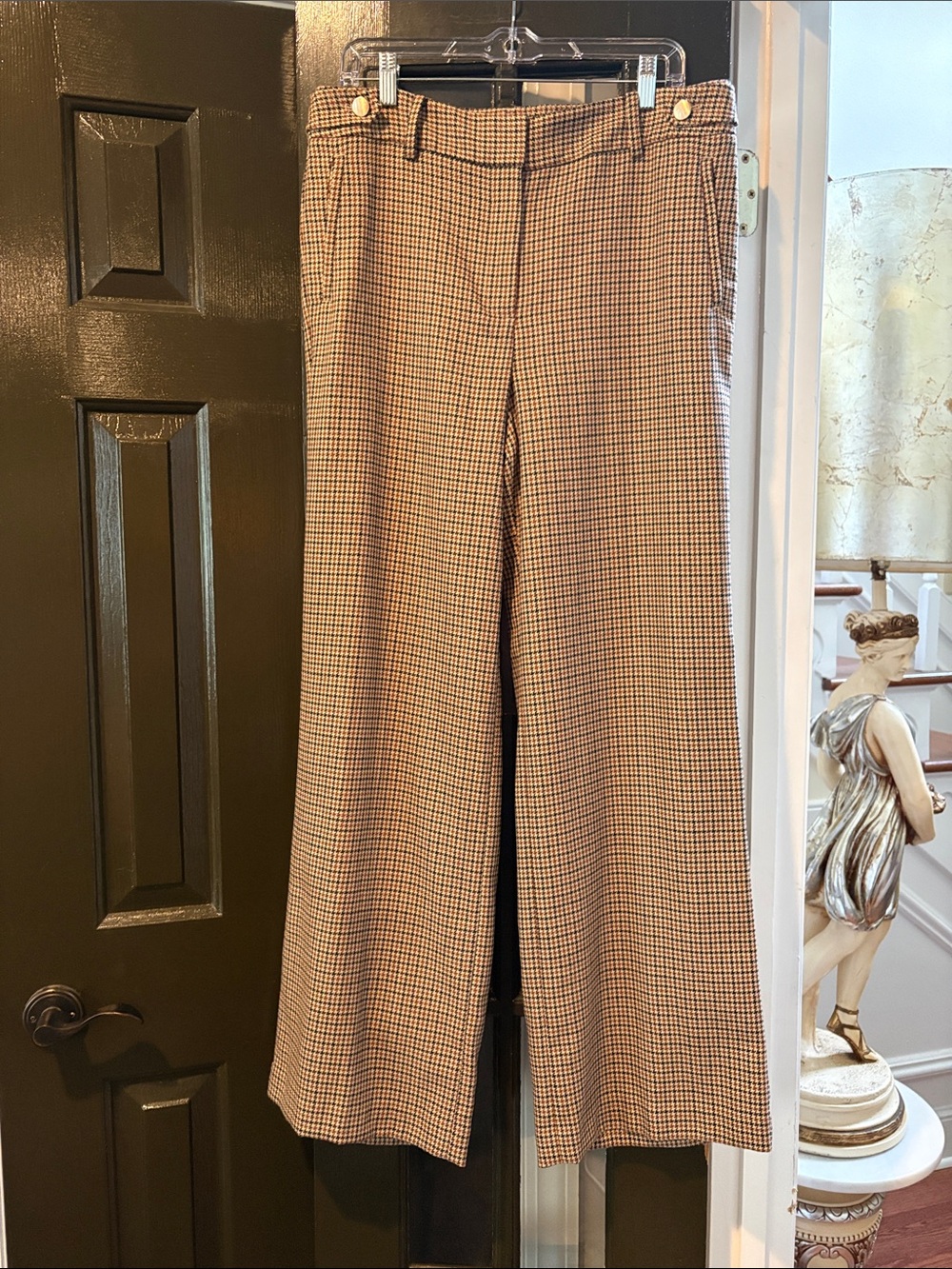 Talbots Brown Tan Houndstooth Wide-Leg Trousers